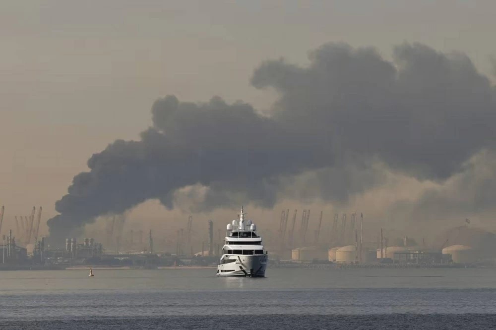 Smoke rises as a result of the bombing of a port in Dubai
